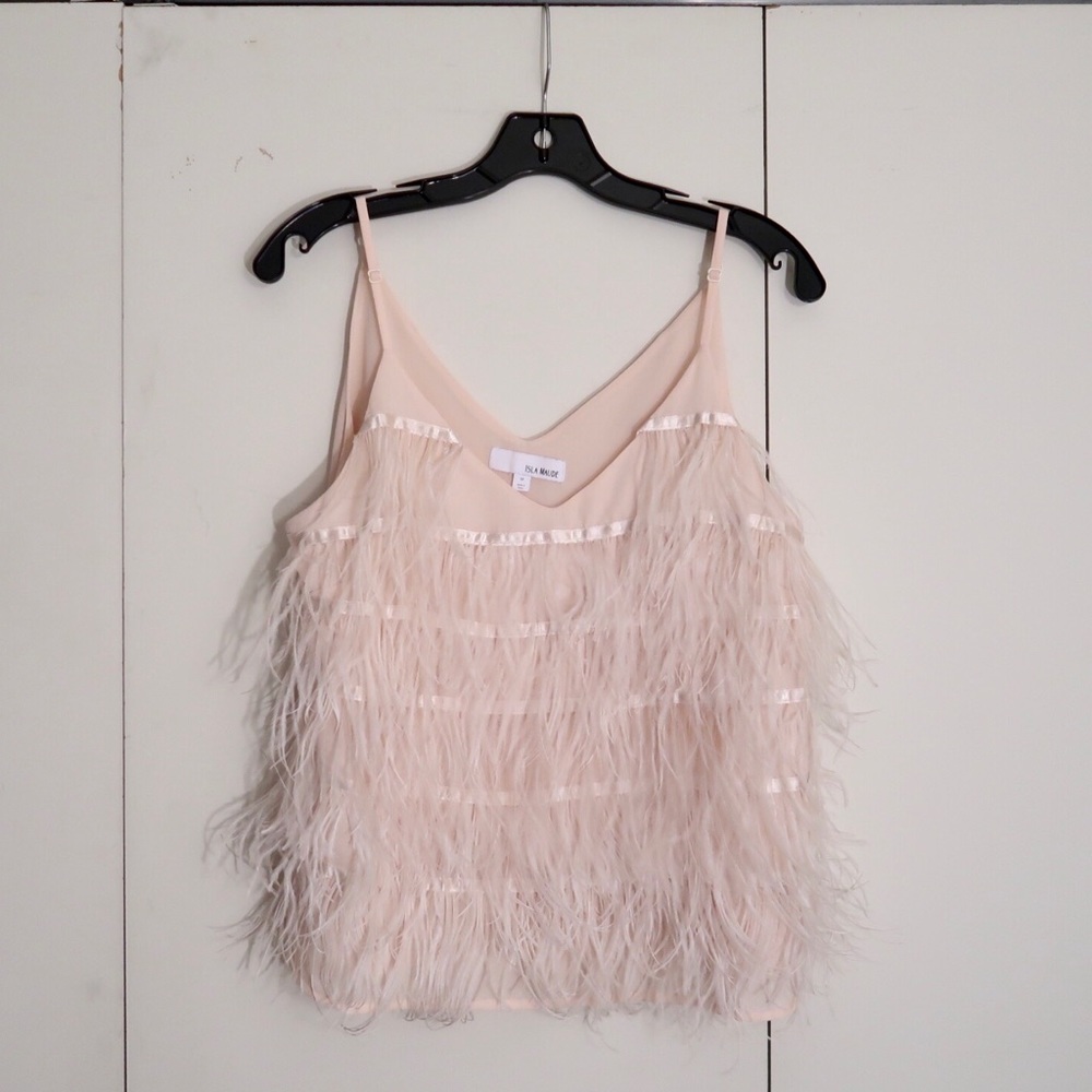 Ostrich Feather cream tank top